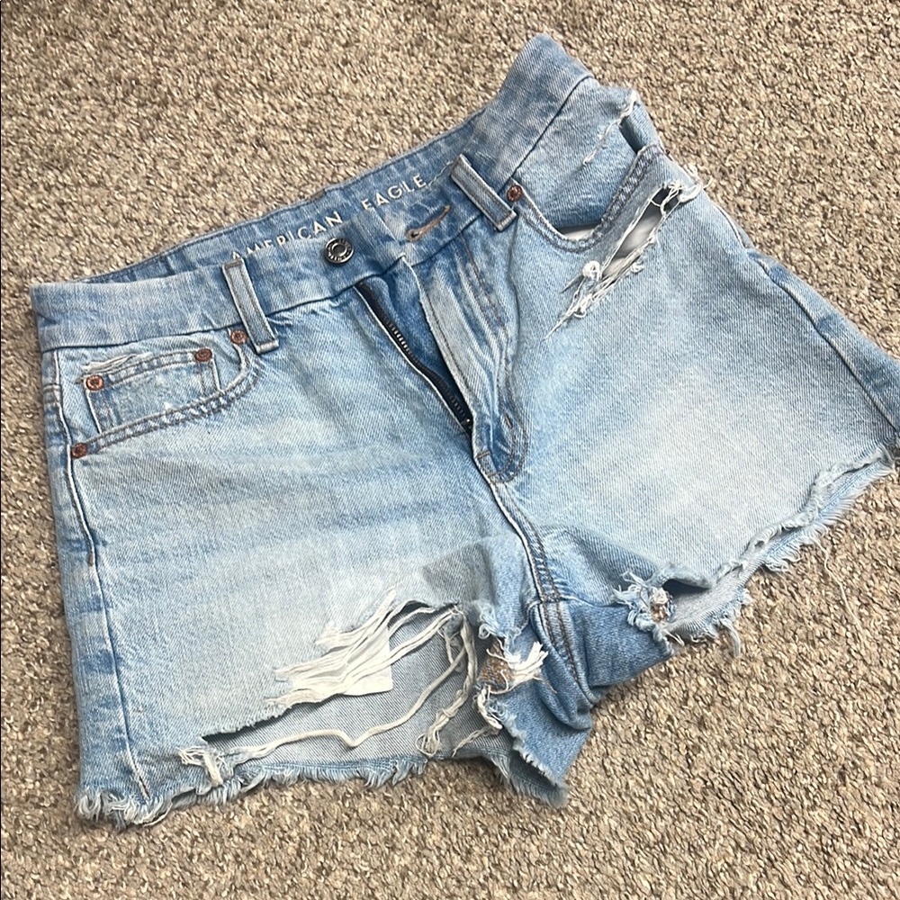 American Eagle Outfitters Women's Light Blue Distressed Denim Shorts